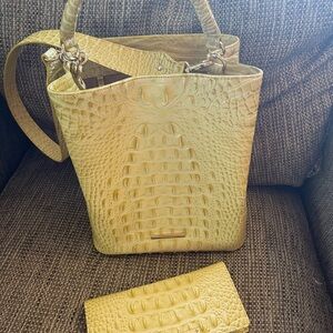 Brahmin Yellow Crocodile-Embossed Shoulder Bag and Wallet